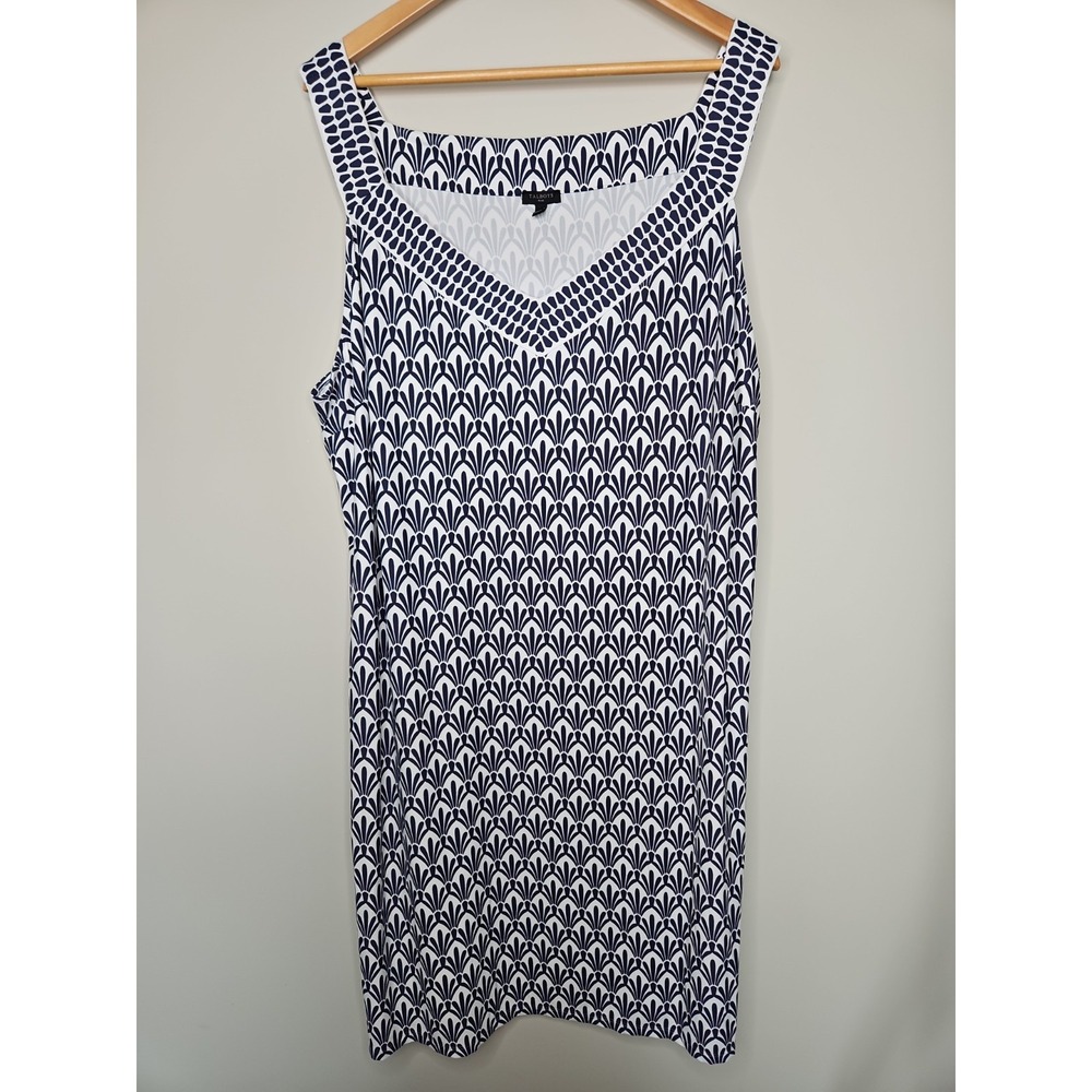 Talbots Dress 3X Blue Effortless Jersey Navy Linear Fans Nautical Beach Coastal